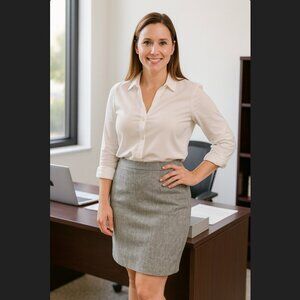 Talbots Petites Pencil Skirt 6P Wool Blend Knit Gray Lined Pockets Zip Career